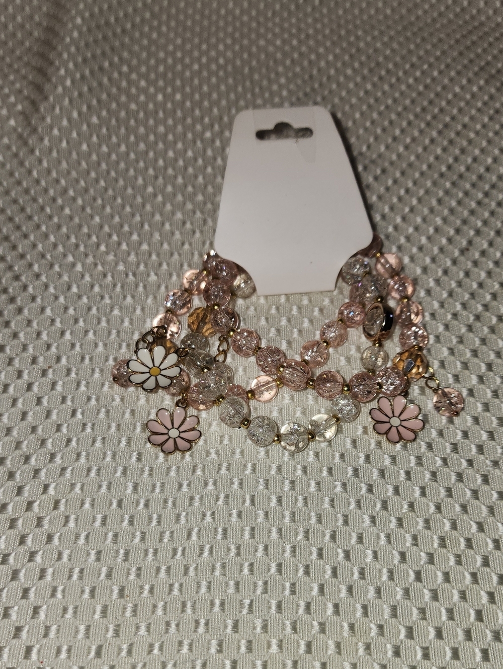 Delicate Pink Floral Beaded Bracelet Set